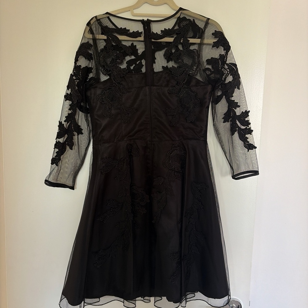 Black Lace Appliqué Fit-and-Flare Dress
